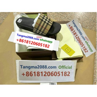 tangma2088 Official Burberry Check Slide Sandal Cotton Rubber Matte Finish