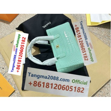 tangma2088 Official Chanel Classic Flap Bag Mint Green Crocodile Embossed Leather Gold Tone CC Hardware