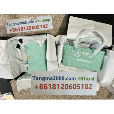 tangma2088 Official Chanel Classic Flap Bag Mint Green Crocodile Embossed Patent Leather Gold Tone Hardware