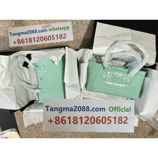 tangma2088 Official Chanel Classic Flap Bag Mint Green Crocodile Embossed Patent Leather Gold Tone Hardware