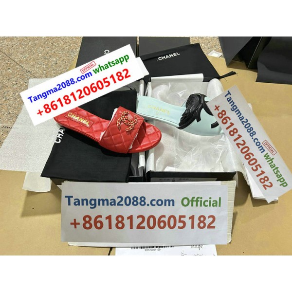 tangma2088 Official Chanel Quilted CC Logo Slide Sandal Genuine Quilted Lambskin Leather Gold Tone Metal CC Logo Hardware