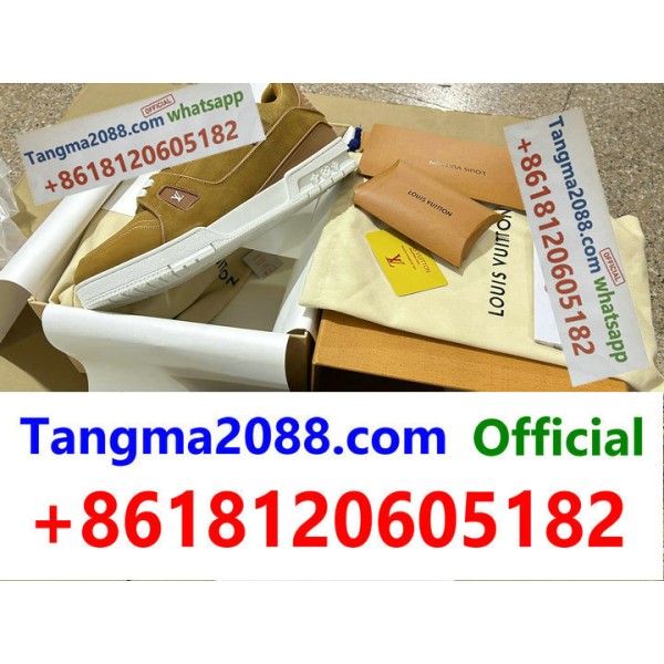 tangma2088 Official Louis Vuitton LV Trainer Premium Suede and Leather Polished Brass