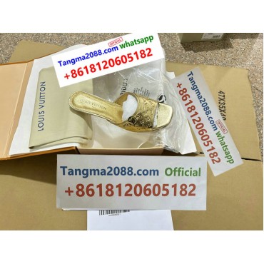 tangma2088 Official Louis Vuitton Monogram Slide Sandal Gold Tone Leather Polished Gold Plated Hardware